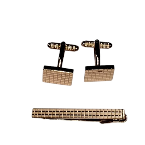 Cufflinks and Tie Clip Set Rose Gold Tone Metal Wedding Formal Tux - Picture 9 of 9